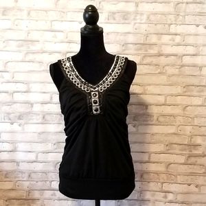 Vanity Black Beaded Tank Top